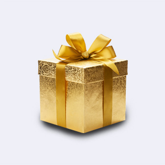 A gift wrapped in gold wrapping paper